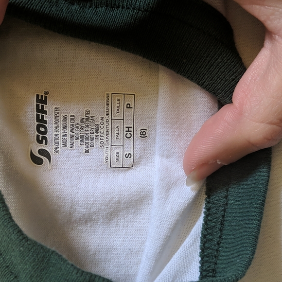 Softball/baseball tee, size small/8, green and white - Picture 2 of 2